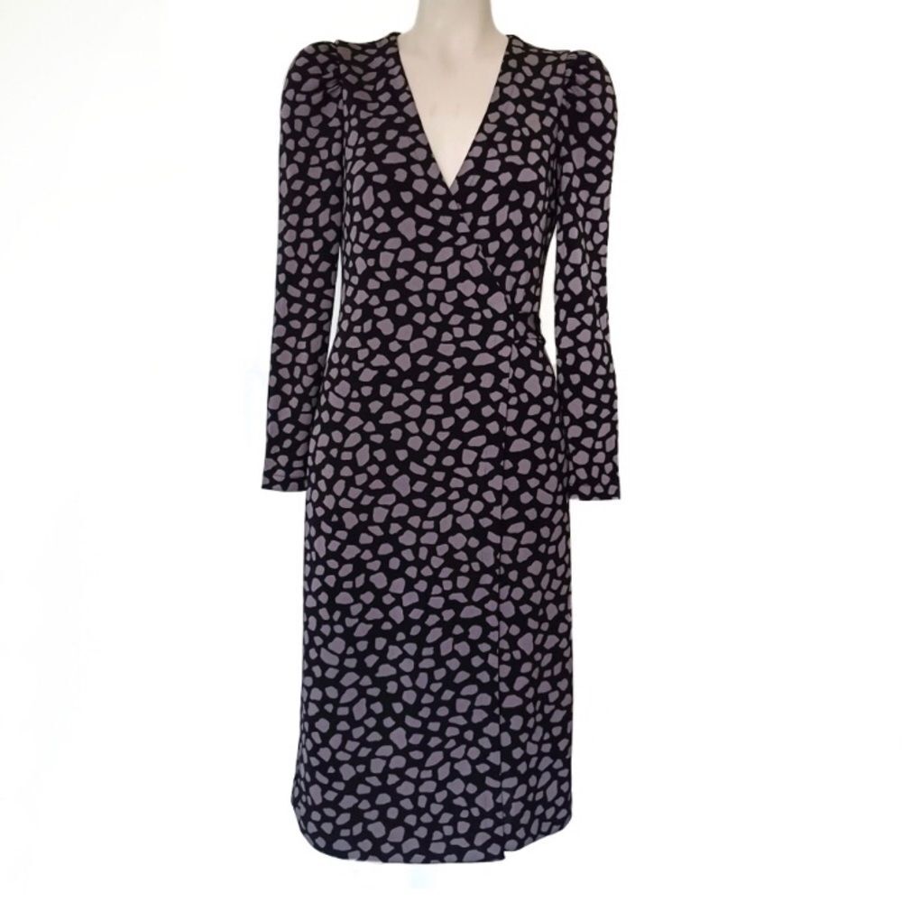 NEW Ann Taylor Wrap Dress Modern Giraffe Print Puff Shoulder Midi 0